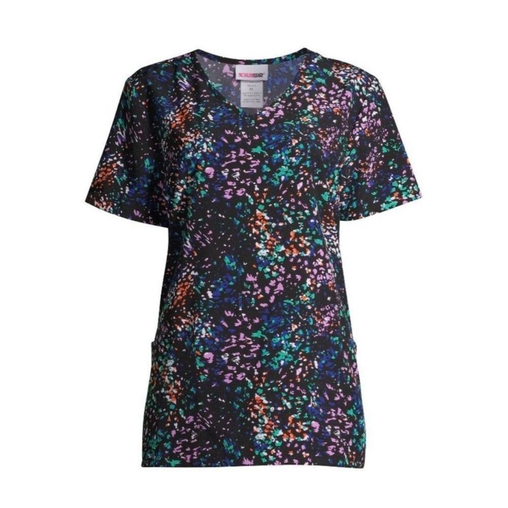ScrubStar Time for Texture Black Purple Green Scrub Top NEW WITH TAG Size Small